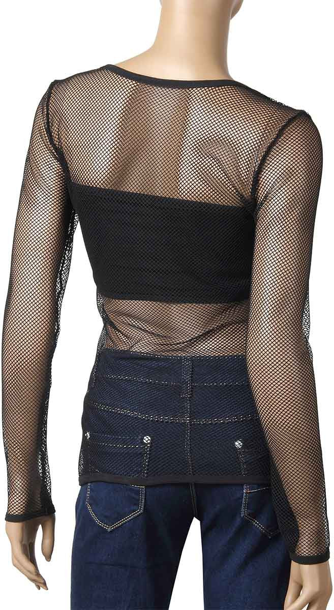 Womens Long Sleeve Mesh Top Small Hole Black Fishnet Blouse Dance Wear #61 - Fishnet-Shirts - 9