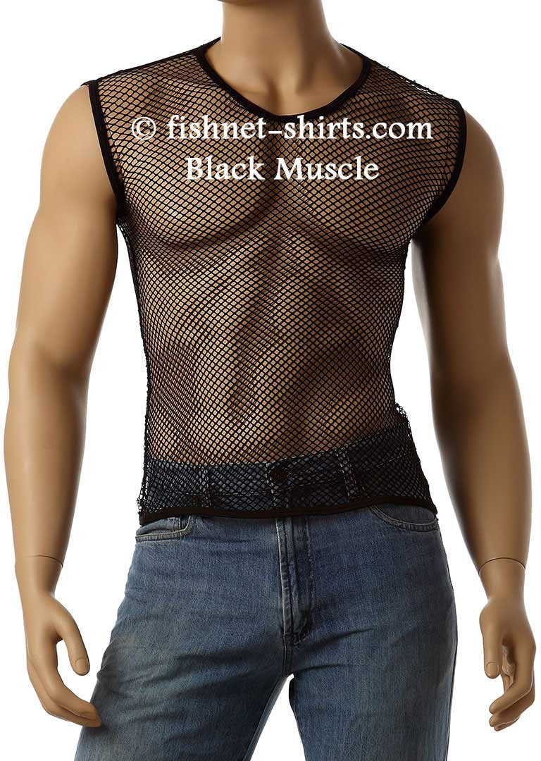 Vintage 80's Mens Mesh Fishnet Sleeveless Muscle Lingerie Underwear Top  T-Shirt #368