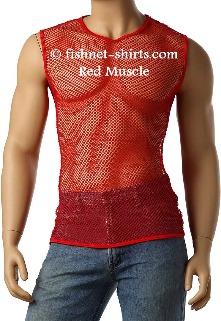 Vintage 80's Mens Mesh Fishnet Sleeveless Muscle Lingerie Underwear Top T-Shirt #368 - Fishnet-Shirts - 4