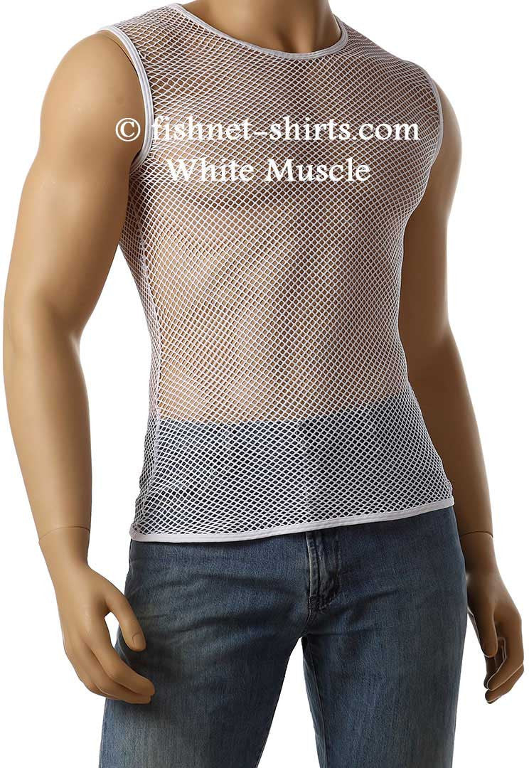 Vintage 80's Mens Mesh Fishnet Sleeveless Muscle Lingerie Underwear Top T-Shirt #368 - Fishnet-Shirts - 3